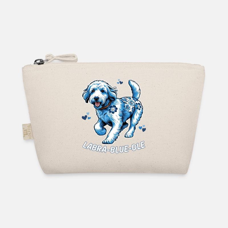 Labradoodle Hund Holländisch Delfter Blau Blumenakzente - Bio-Täschchen - Natur