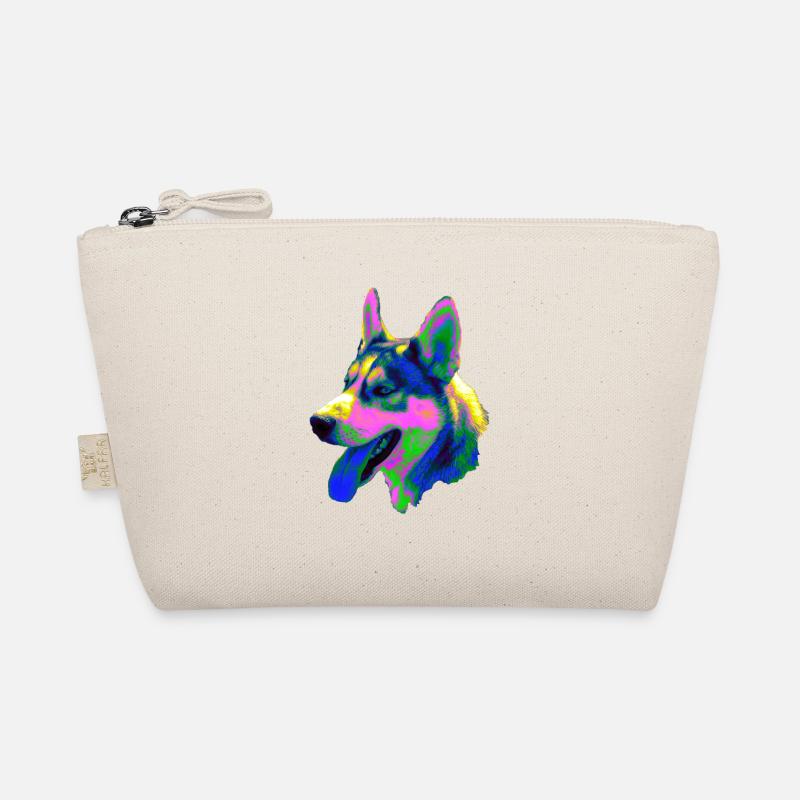 Psychedelischer Husky Kopf Neonfarben Bio-Täschchen