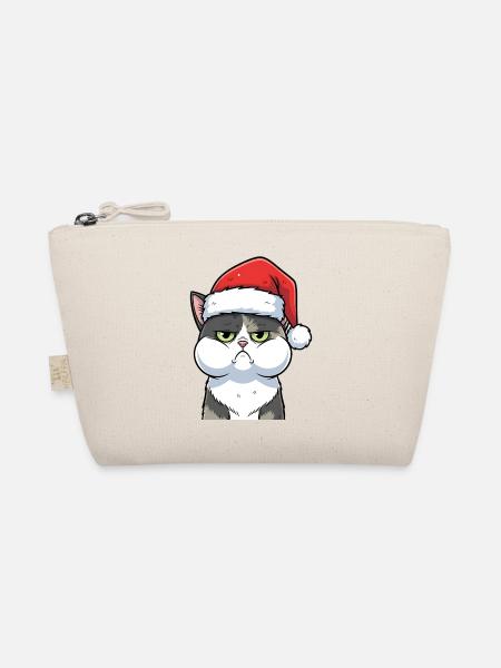 Genervte Katze mit Mütze Weihnachten Cartoon - Bio-Täschchen - Natur