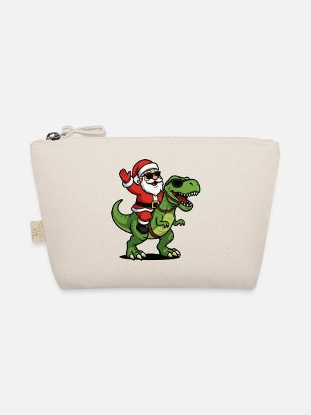 Weihnachts T Rex mit Santa Swag - Bio-Täschchen - Natur - Vorne