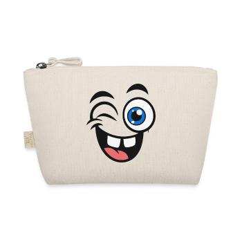 Funny Cartoon Face – Big Eyes & Tongue Out - Organic Pouch - nature - Front