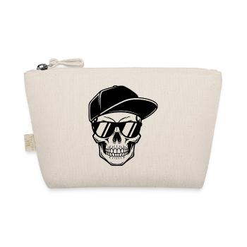 Cartoon Totenkopf mit Cap – freches Comic Design - Bio-Täschchen - Natur - Vorne