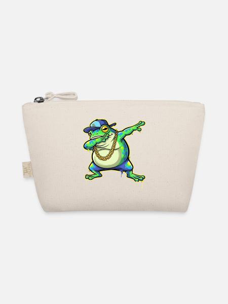 Grüner Street-Frosch mit Goldkette Dabbing - Bio-Täschchen - Natur - Vorne