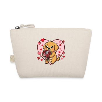 Kawaii Dog with Roses Valentine Heart - Organic Pouch - nature - Front