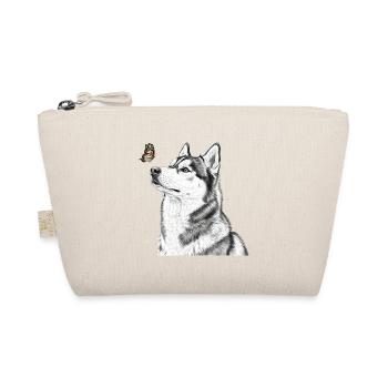 Husky with Butterfly Banksy Style Motif - Organic Pouch - nature - Front