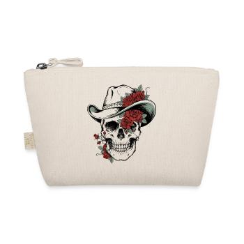 Skull Skull Cowboy Hat Roses Blossoms Western - Organic Pouch - nature - Front