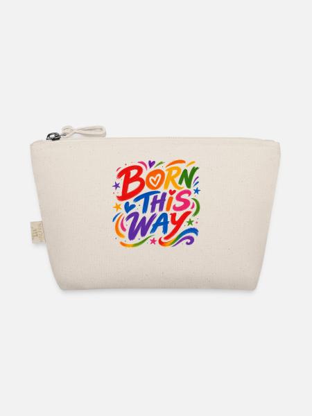 Born This Way Regenbogen CSD Pride Spruch - Bio-Täschchen - Natur