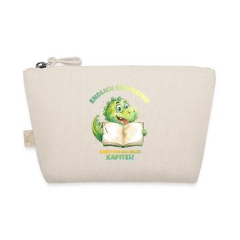 Endlich Schulkind Aquarell Dino mit Buch - grün  - Bio-Täschchen - Natur - Vorne