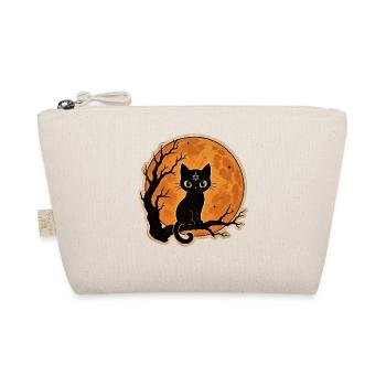 Schwarze Katze vor Vollmond Halloween Motiv - Bio-Täschchen - Natur - Vorne
