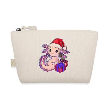 Lustiges Weihnachtsaxolotl - Axolotl mit Geschenk - Bio-Täschchen - Natur - Vorne