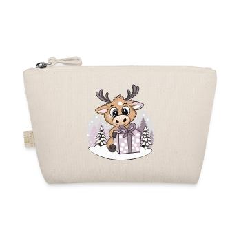 Cute moose with gift at Christmas - Organic Pouch - nature - Front
