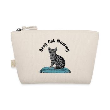 Gray Cat Mummy Cat on Blue Pillow - Organic Pouch - nature - Front