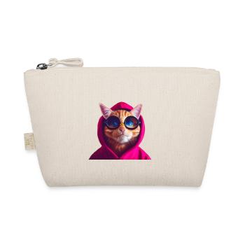 Ginger Cute Cat in colored hoodie with glasses - Organic Pouch - nature - Front