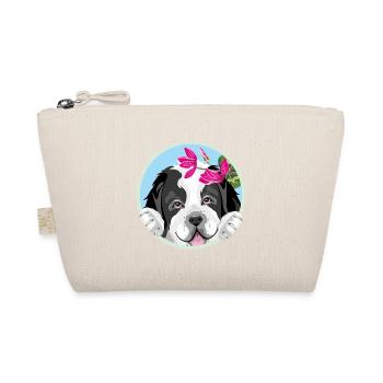 Chien chiot Saint-Bernard avec des fleurs roses - Trousse biologique - nature - Devant