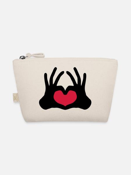 form outlined 2 hands pair of team hand signs half - Organic Pouch - nature - Front