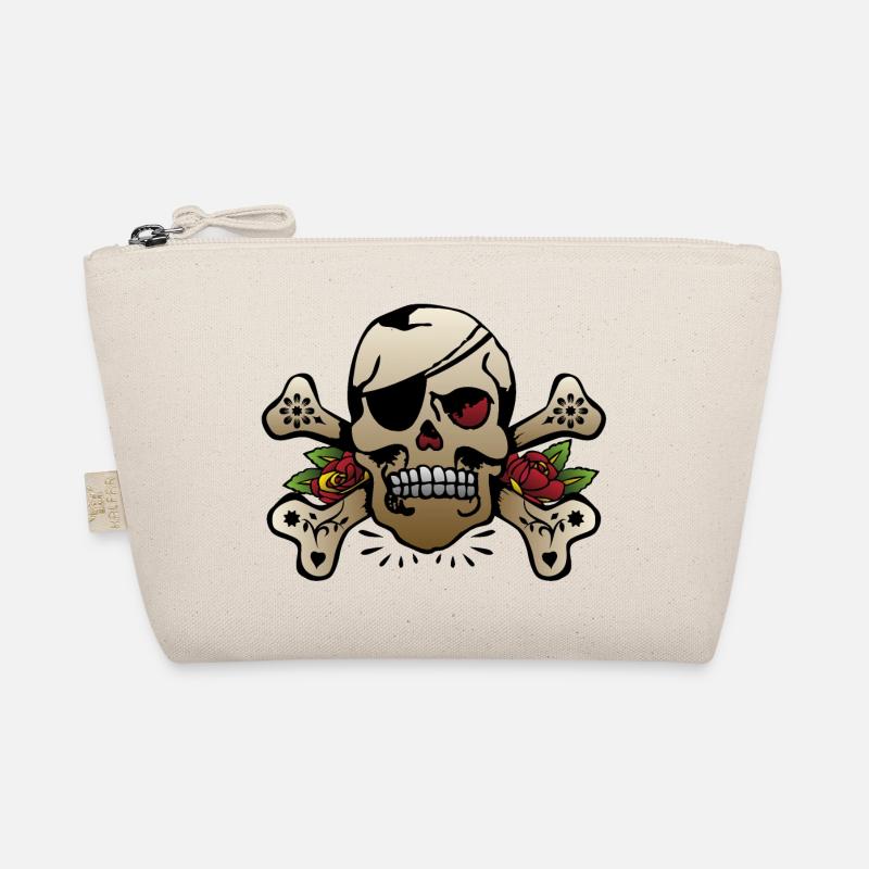skull skull bone tattoo old school pink flower Organic Pouch