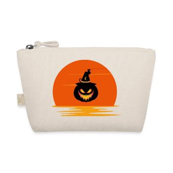 Vintage Sonnenuntergang gruseliges Kürbisgesicht Halloween - Bio-Täschchen - Natur - Vorne