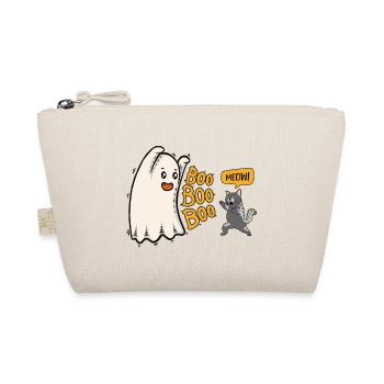 Boo! Funny Halloween ghost with fighting cat - Organic Pouch - nature - Front