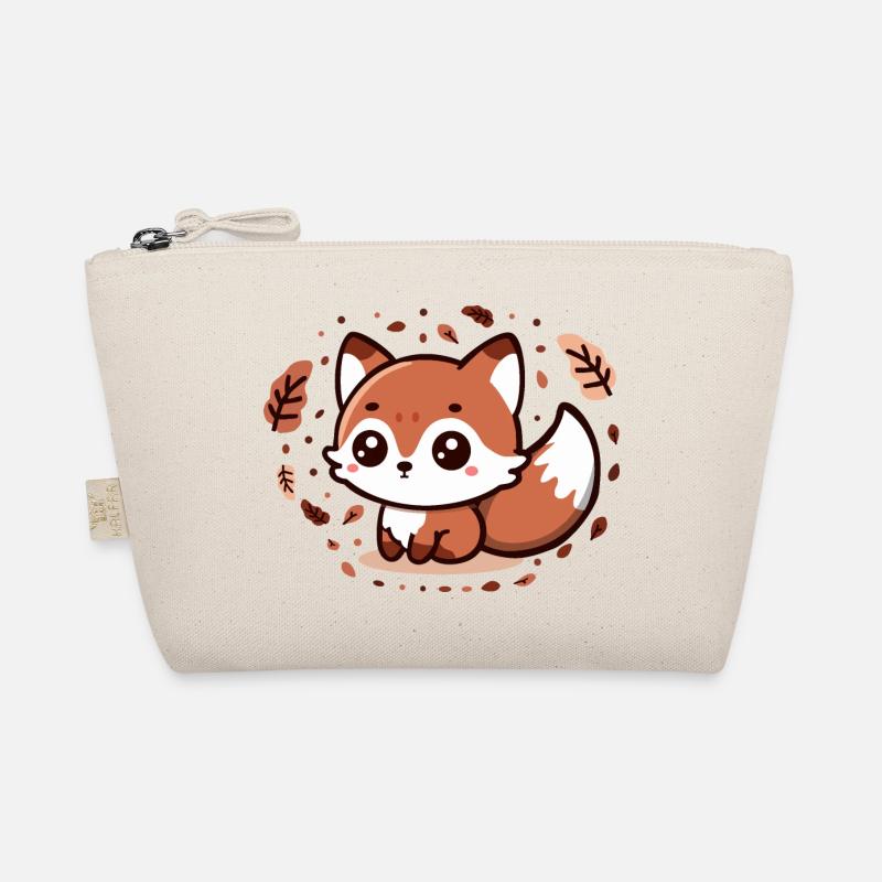 Autumn Charm: Chibi Fox with Fluffy Tail Organic Pouch