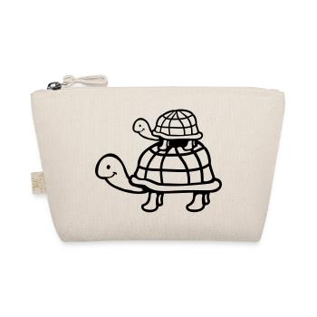 2 Turtles Piggyback Mom Dad Kid Riding Cute - Organic Pouch - nature - Front
