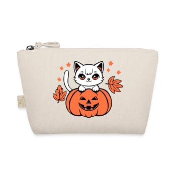 Autumn Cat White Pumpkin Maple Leaf Cute Halloween - Organic Pouch - nature - Front