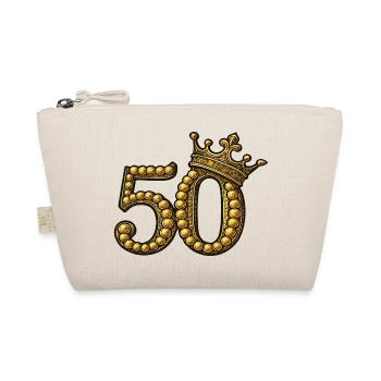 Golden 50 with Crown – Noble Birthday Motif - Organic Pouch - nature - Front
