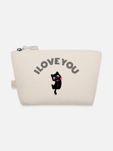 Süße schwarze Katze Ich liebe dich Retro Rosa Schleife Valentin - Bio-Täschchen - Natur - Vorne