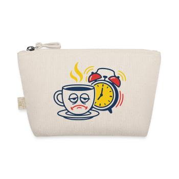 Tired Coffee & Alarm Clock – Funny Morning Grouch Motif - Organic Pouch - nature - Front