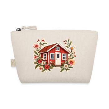 Rotes Schwedenhaus mit Blumen im Tinyhaus Stil  - Bio-Täschchen - Natur - Vorne