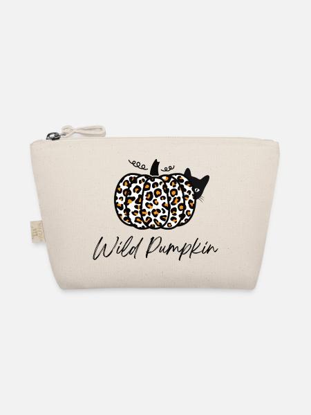 Halloween Katze – Leopard Kürbis, Halloween Shirt - Bio-Täschchen - Natur