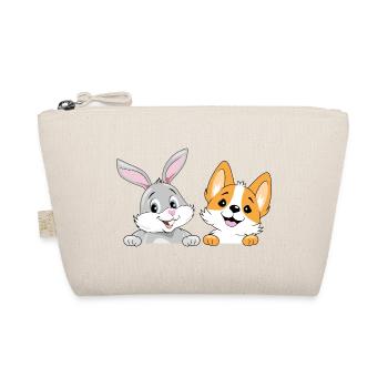 Peeking smiling rabbit and corgi dog - Organic Pouch - nature - Front