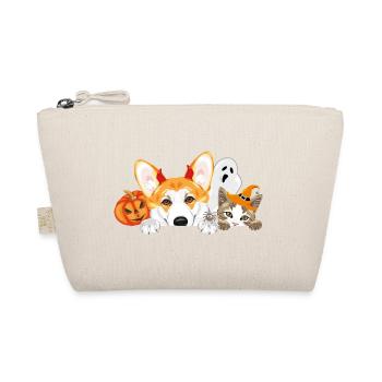 Peeking Corgi and cat with Halloween accessories - Organic Pouch - nature - Front