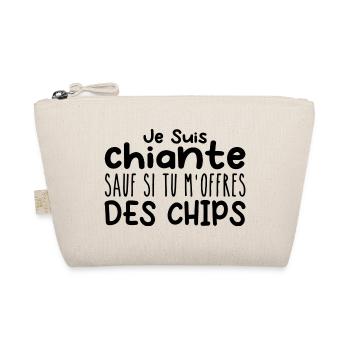 Femme qui adore : Chips. Design Drôle Humour - Trousse biologique - nature - Devant