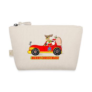 Lustiger Weihnachtsmann und Rentier Rennwagen Toon - Bio-Täschchen - Natur - Vorne