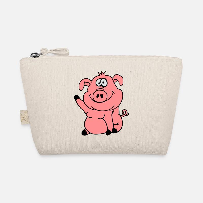Cute cartoon comic pig waves friendly Organic Pouch