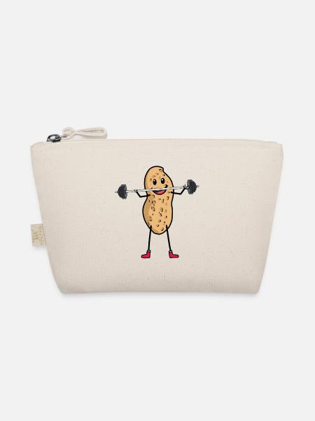 Peanut Athlete Dumbbell Bodybuilder Sport - Organic Pouch - nature - Front