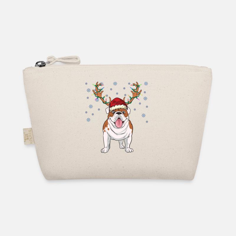 Englische Bulldogge mit Weihnachtsmütze und Geweih - Bio-Täschchen - Natur