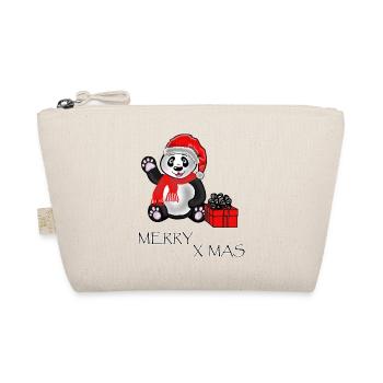 Pandabär wünscht Merry X Mas, Frohe Weihnnachten - Bio-Täschchen - Natur - Vorne