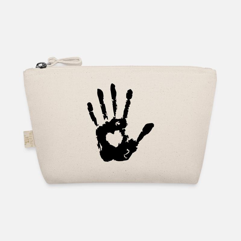 Stop Hand Left Heart Print - Organic Pouch - nature