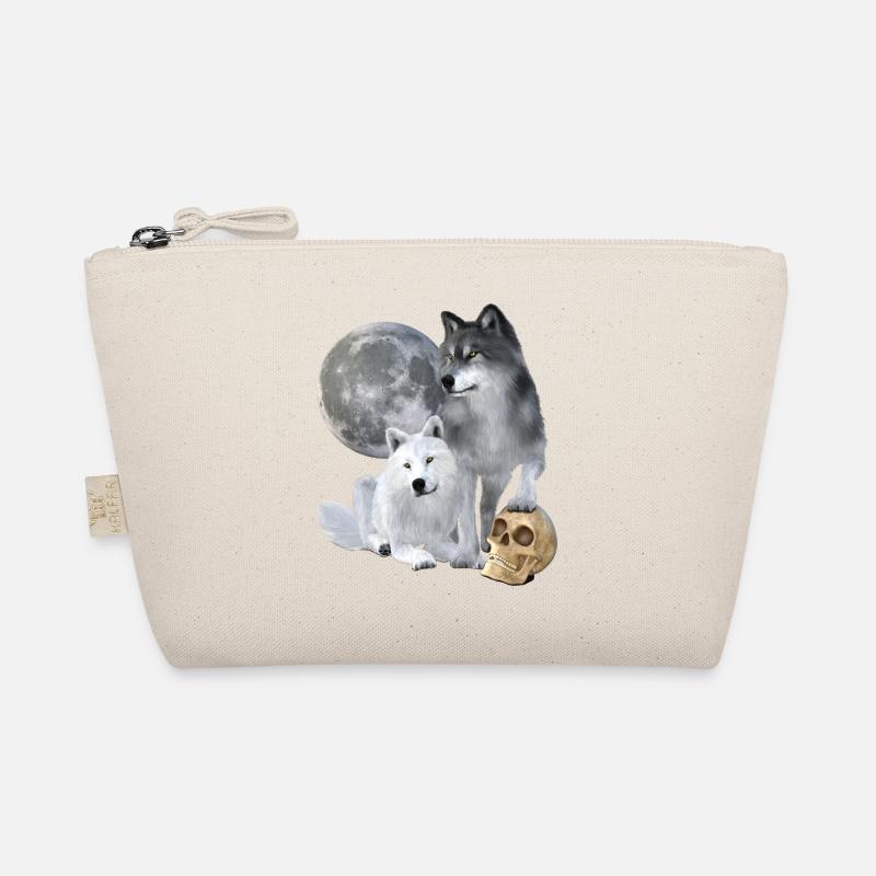 Wolves, white, grey, moon, skull Organic Pouch