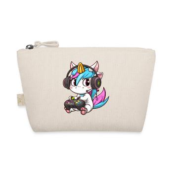00234 süßes Einhorn mit Headset und Controller - Bio-Täschchen - Natur - Vorne