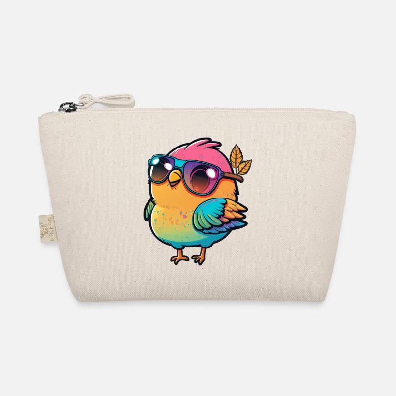 Kawaii Süßer glücklicher bunter Vogel mit Sonnenbrille - Bio-Täschchen - Natur