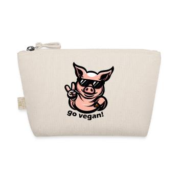 Very cute "go vegan!" pig. Peace - Organic Pouch - nature - Front