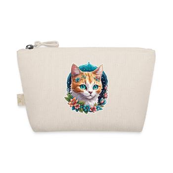 Katze und Blume Aquarell - Bio-Täschchen - Natur - Vorne