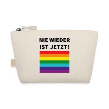 Nie wieder ist jetzt! Schriftzug und Pride Flagge - Bio-Täschchen - Natur - Vorne