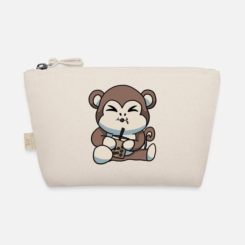 Anime Kawaii Bubble Tea Drinking Monkey Hand Drawn Organic Pouch