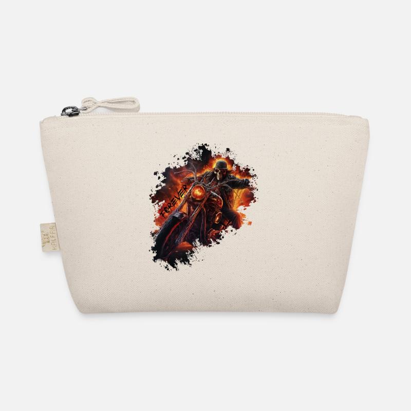 Flammender Totenkopf auf Motorrad Biker Bio-Täschchen