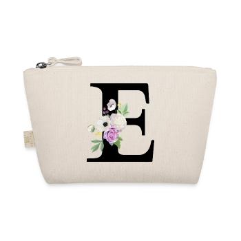 Purple Floral Letter E - Organic Pouch - nature - Front