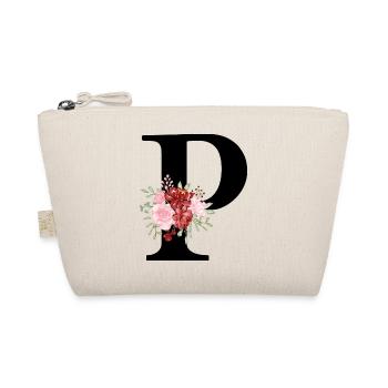 Red Floral Letter P - Organic Pouch - nature - Front