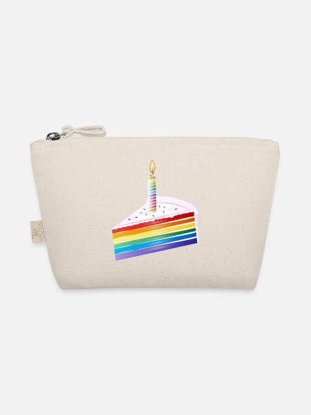Piece of rainbow cake with birthday candle - Organic Pouch - nature - Front